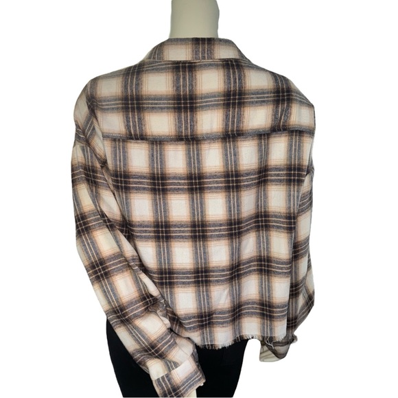 FADED ROSE CROP BROWN BEIGE & BLACK LONG SLEEVE BUTTON DOWN FLANNEL SIZE XL - Picture 9 of 17